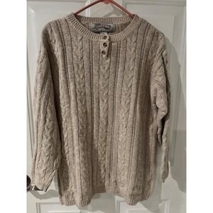 Vintage Nuggets Henley Sweater Beige Cable Knit Med Cottagegore Grandmacore